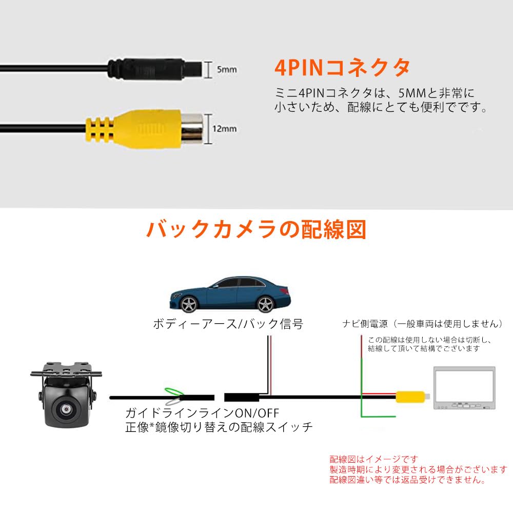 NOAUKA Камера заднего вида с широким углом обзора, Горизонтальный угол, 150°, 1 миллион пикселей, CCD-сенсор, Ночь