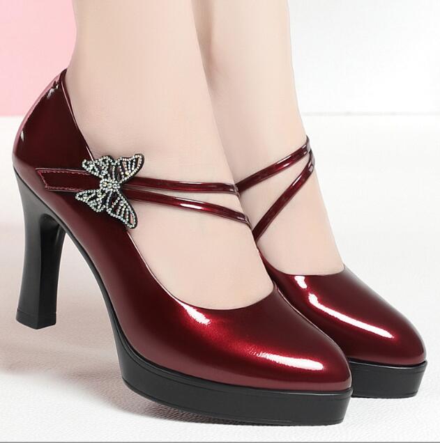 Fashion Brand Shoes Thick Heel Ladies Pumps Patent Leather Pointed Toe Women's Shoes Spring Autumn Fashion Party Office Lady Shoes
