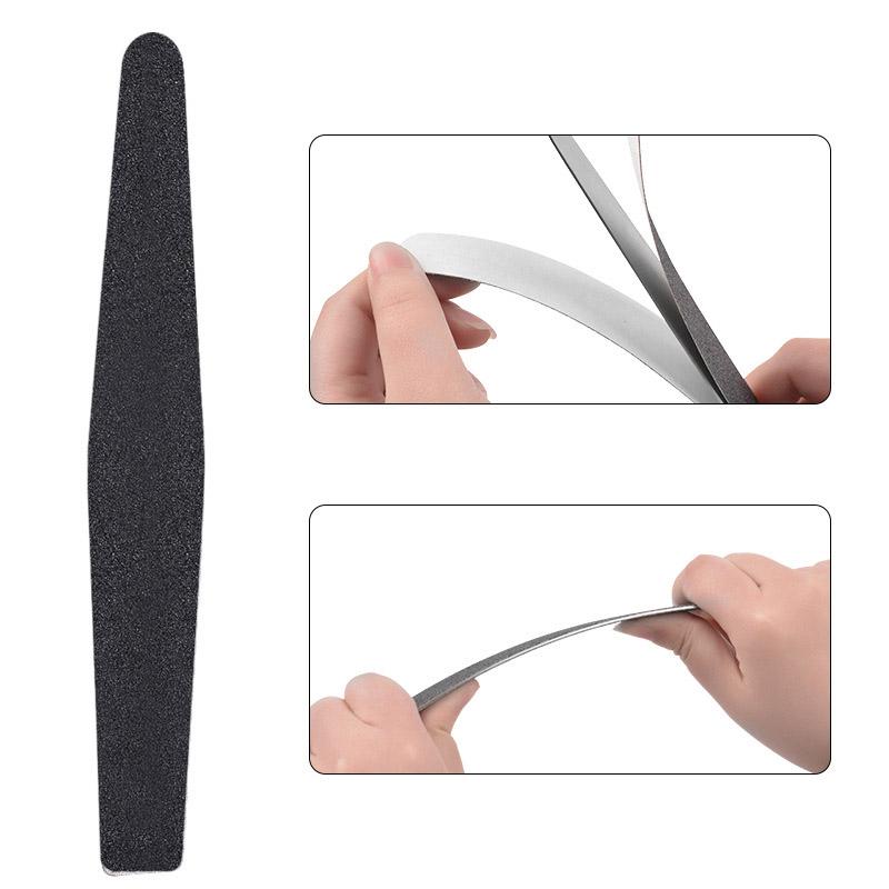 10 шт., черная/серая съемная пилочка для ногтей из наждачной бумаги с ручкой из нержавеющей стали, металлическая сменная пилочка для ногтей 100/180 для маникюра