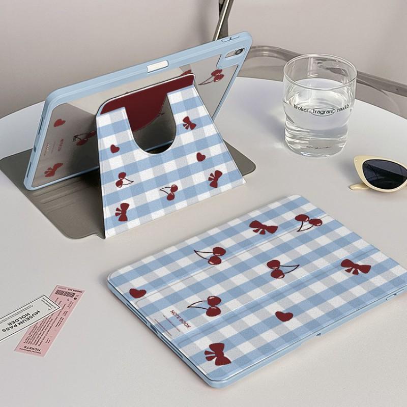 IPad Mini 6 Air 13 M2 Case With Pen Slot Blue White Y-Fold Acrylic Flip Cover Shockproof Stand Magnetic Sleep Function