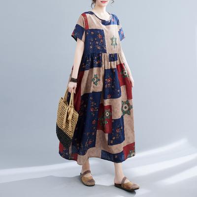 Летние новые модные платья женские повседневные элегантные хлопковые рами с принтом большой подол свободные большие размеры винтажное пляжное платье миди