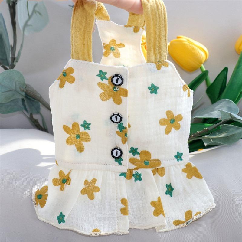 Pet Dress Summer Thin Cat Clothes Bichon Green Floral Strap Small and Medium sized Dog Breathable Skirt XS-XL