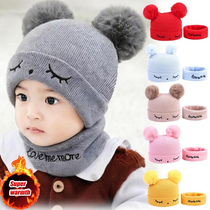 Soft Baby Winter Hat and Scarf Combo Cute Knitted Beanie for Infants Boys Girls Warm Fleece Lined Crochet Cap for Cold Weather