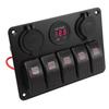 Switch Panel DC 12 to 24V 5 Gang Aluminum Alloy IP65 Water Resistant Prewired Rocker Switch Panel with Dual USB Cigar