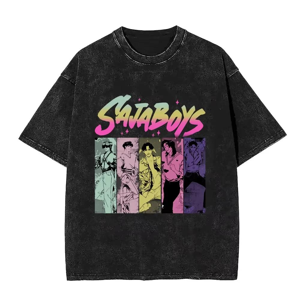 Movie KPop Demon Hunters Derpy Tiger Vintage Washed T-shirt Men Women Cartoon Streetwear Men's Fun Oversized T Shirts