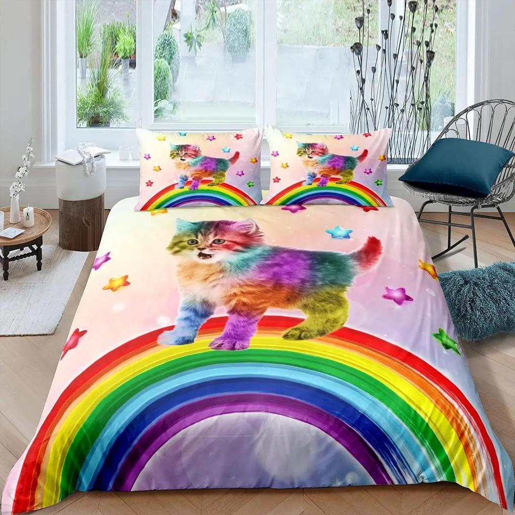 3D цифровая печать 2/3 шт животное кошка узор пододеяльник наволочка двуспальная кровать покрывало одеяло мягкий микрофибра постельное белье комплект