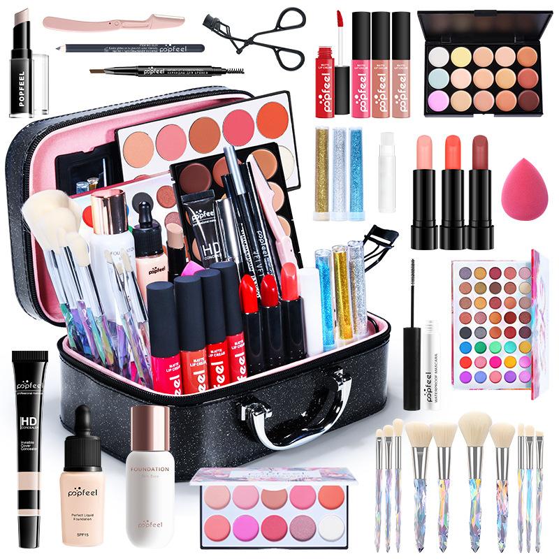 Popfeel Eyeshadow Lip Gloss Blush Foundation Lip Gloss Lipstick Glitter Makeup Box Full Set
