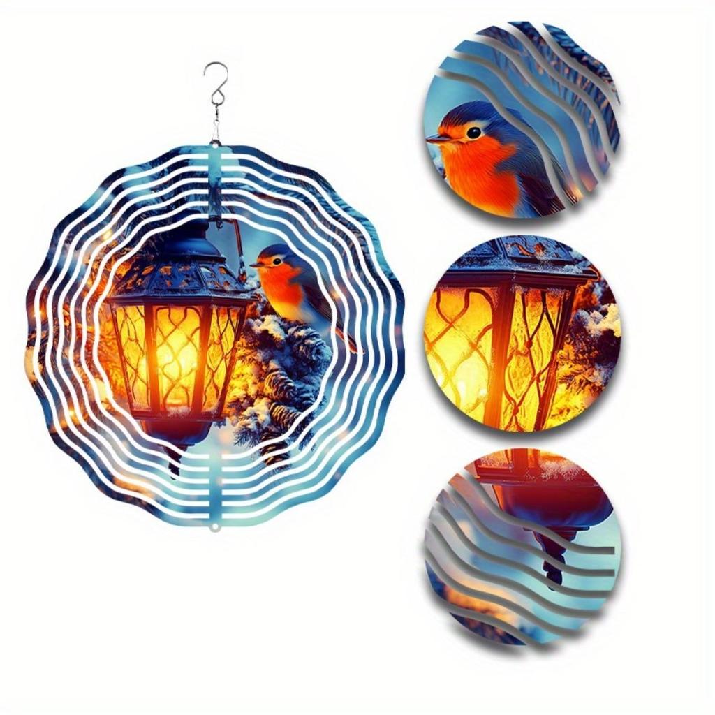 10 Inch Metal Wind Chime with Lantern and Bird Design Outdoor Garden Patio Decor for Halloween Christmas Easter Thanksgiving