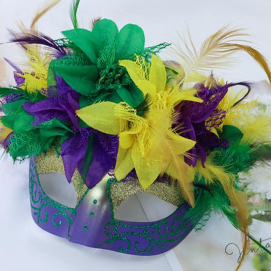 Маска Марди Гра, полумаска с перьями, блестящая маска с искусственными цветами для карнавалов, маскарадов, костюмов, праздничных принадлежностей