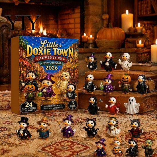Miniature Horror Figures Halloween Duck Advent Calendar 2026, 24 Day Countdown with Party Favors 2D Flat Ornaments, Collectible for Kids, Boys, Girls