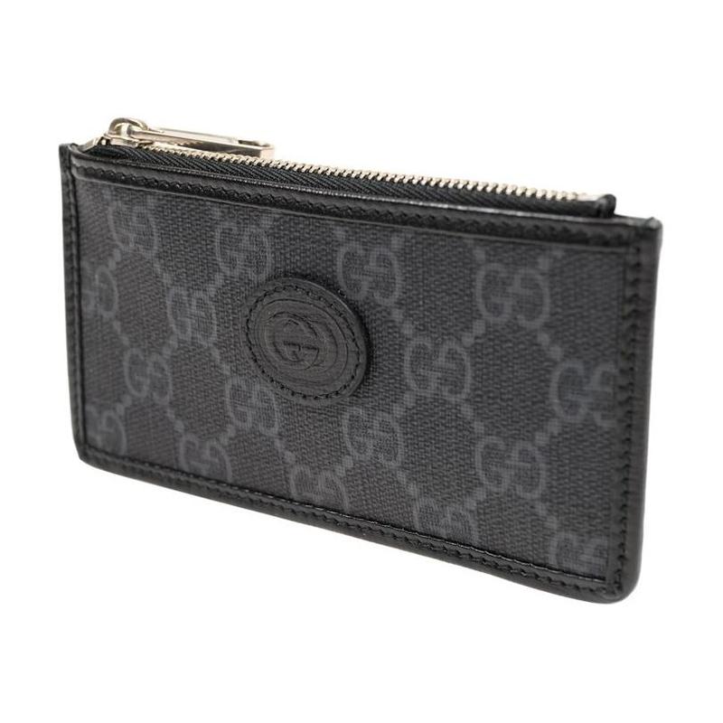 Gucci Double G Series Presbyopia Logo Short Canvas Canvas Bag Wallet Card Holder Coin Purse Men's Black