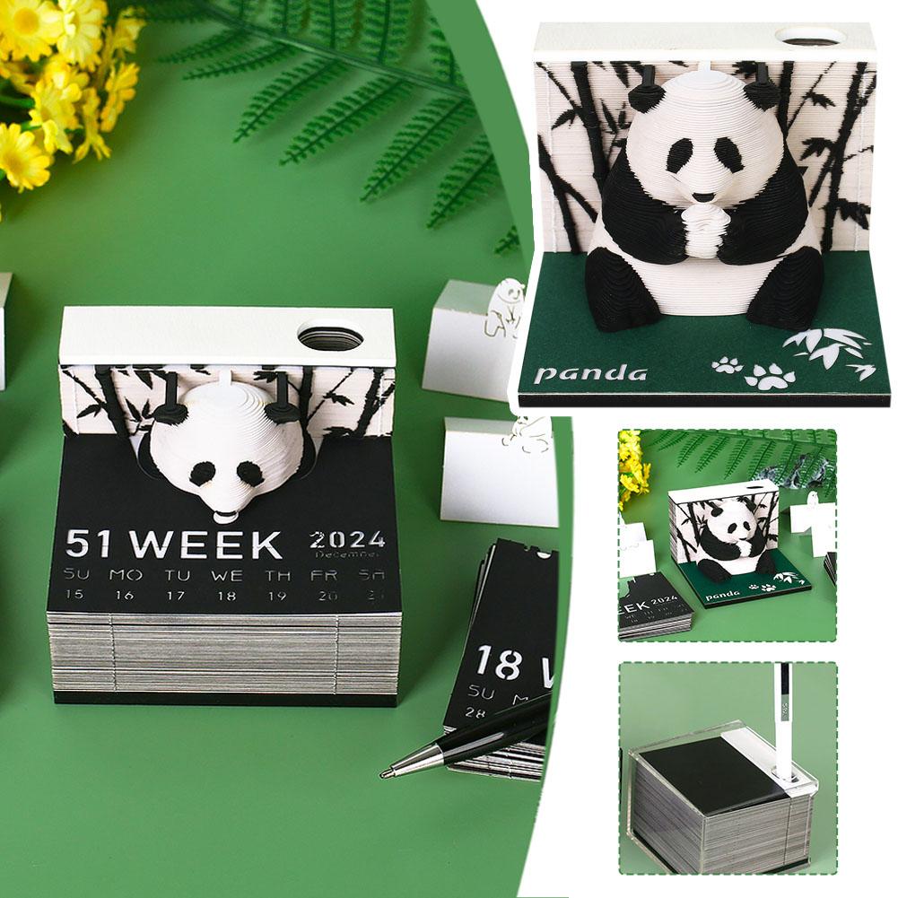 Omoshiroi Block 3D Notepad 3D Art Calendar 2024 Panda Memo Pad Kawaii 3D Sticky Note Blocks 3D Note Paper Carving Model Gift