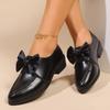 Spring and Autumn New Pointed Small Leather Shoes Women's Large Size Bow Sleeve Thick Heel Middle Heel Love Single Shoes Women