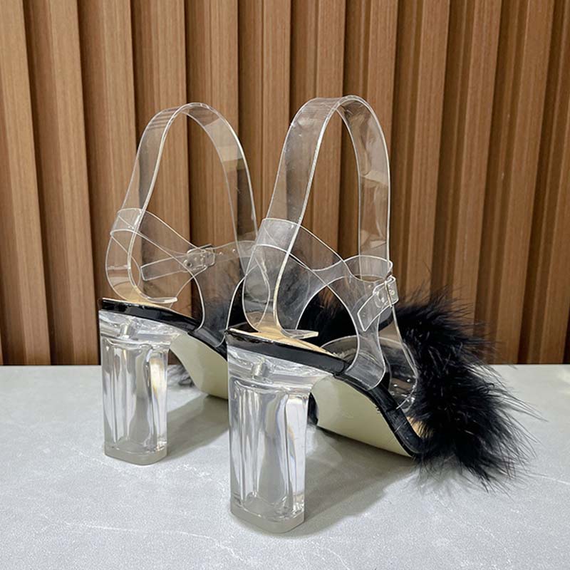 Женская обувь, пикантные однотонные модные сандалии на высоком прозрачном каблуке с кристаллами на плоской подошве, серия Fairy B88, каблук 9 см LFD