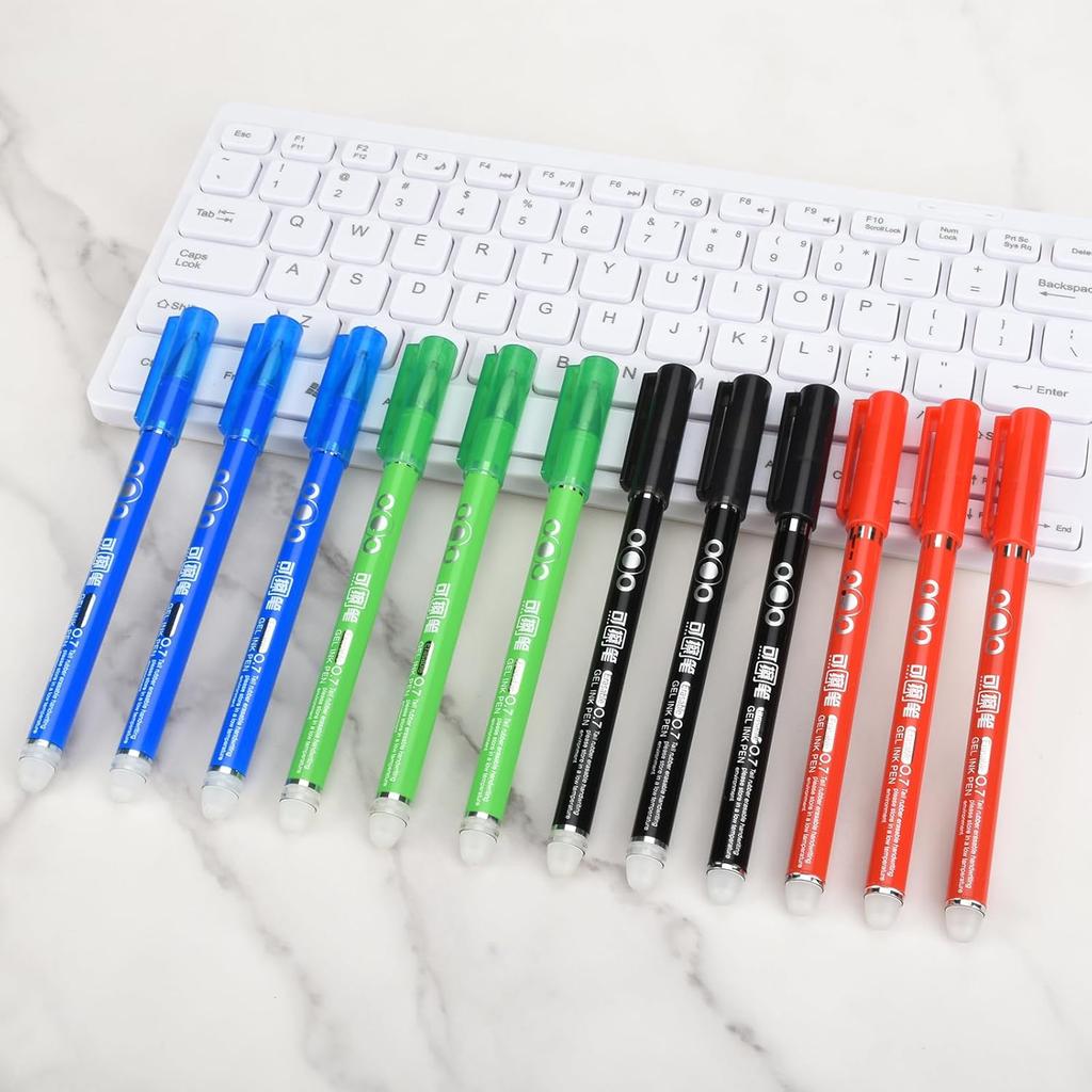 Temiary 12Pcs Erasable Gel Pens, Fine Point 0.7mm Gel Pen Make Mistakes Disappear, Assorted Color Inks for Completing Sudoku and Crossword Puzzles