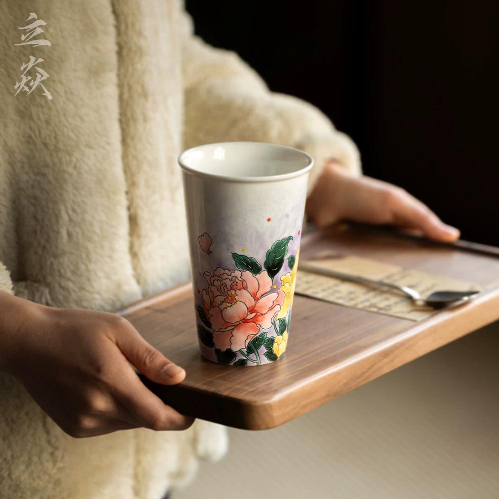 Винтажная керамическая кружка, расписанная вручную, Ретро цветочная кофейная чашка, Художественная чайная чашка ручной работы для дома и офиса