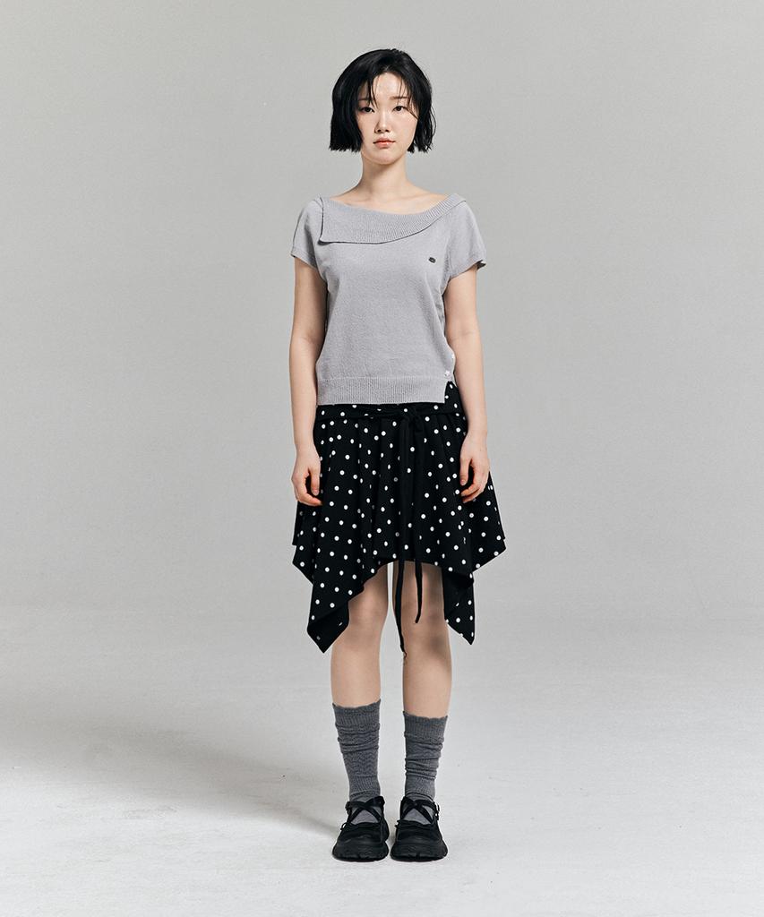 AWESOME STUDIO Asymmetrical Collar Off-Shoulder Knit Light Gray
