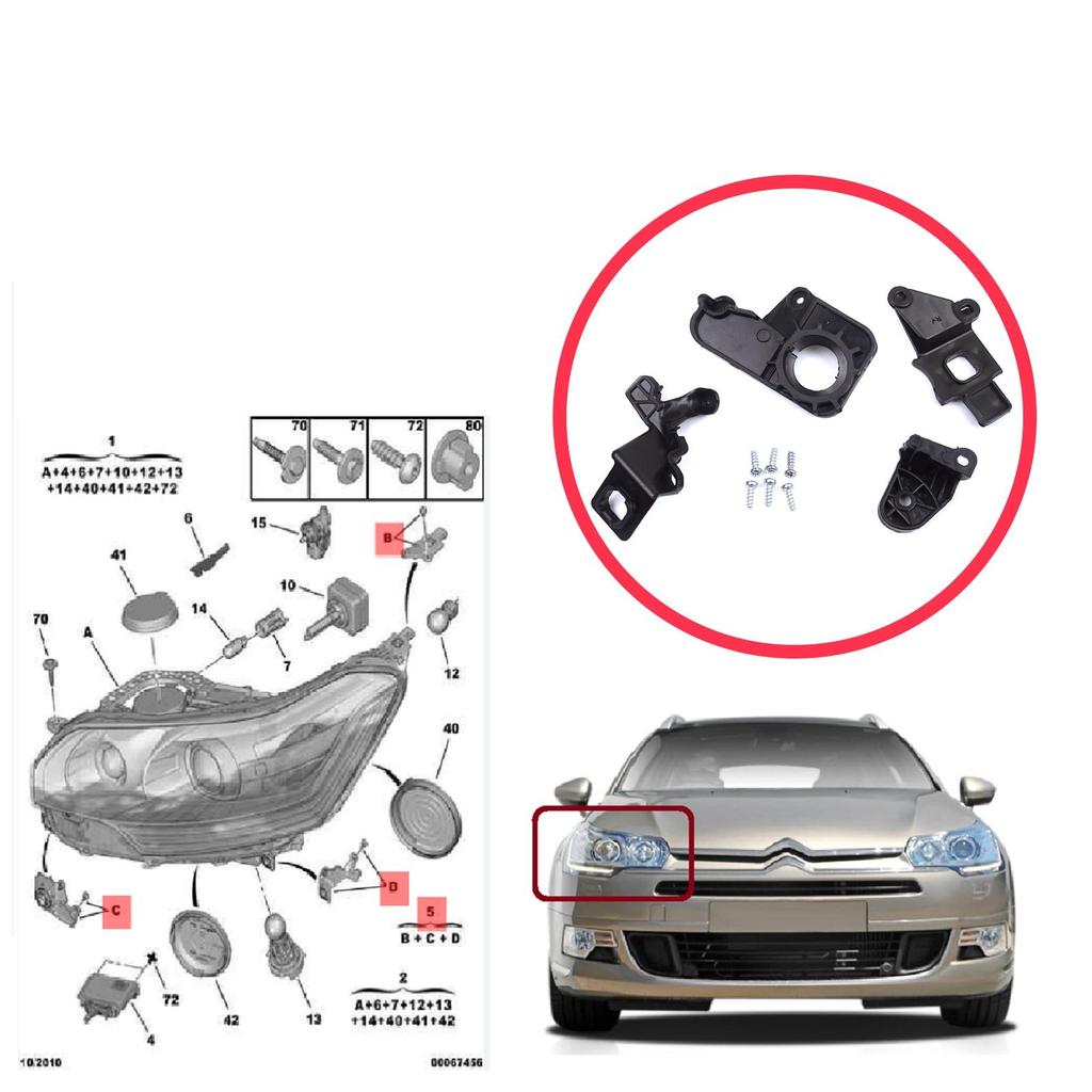 BHL576-2 Комплект кронштейнов для крепления фары, правая сторона для Citroen C5 MK2 MK3 RD TD RW X7 2008-2017 6212F1
