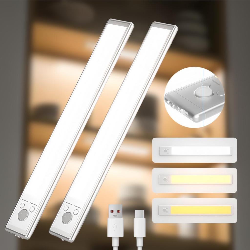 Ultra-thin LED Sensor Light: Human Motion-Activated, Self-Adhesive, Rechargeable Night Light for Cabinets and Displays