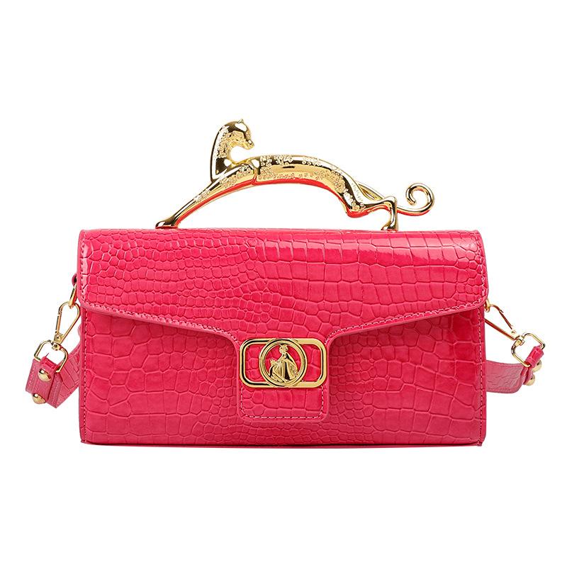 Роскошная лакированная кожа крокодиловый камень узор женская сумка через плечо ретро фурнитура модная сумка леопардовый металл