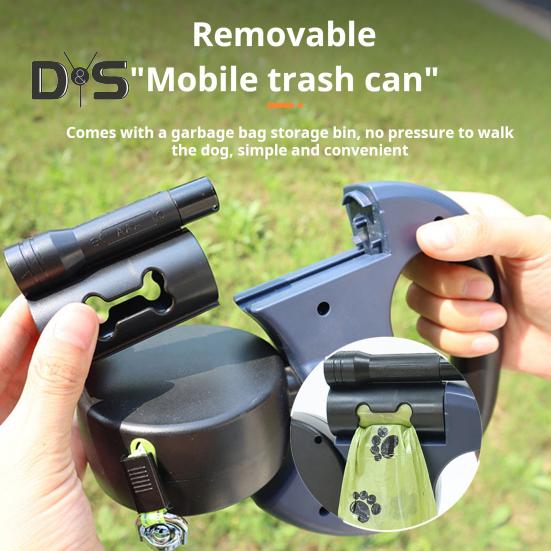 2 шт. двойной выдвижной поводок для собак для маленьких собак, 360-градусный пояс для выгула собак, не спутывающийся, со светодиодной подсветкой и мешками для фекалий для бега, походов, тренировок