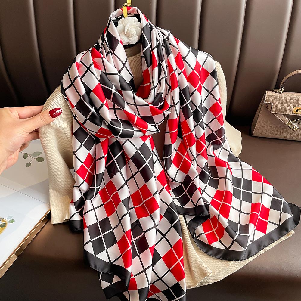 New Silk Scarf New Silk Satin Printed Shawl Holiday Fashion Sunscreen Long Section Simulation Silk Scarf