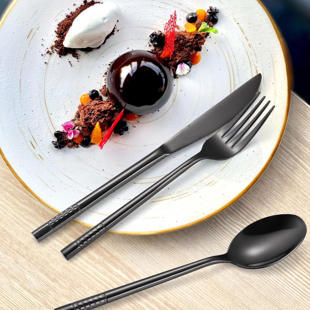 430 нержавеющая сталь утолщенный молотковый наконечник круглая ручка столовые приборы набор из 4 предметов западная кухня нож для стейка вилка ложка YSH-5-4PS