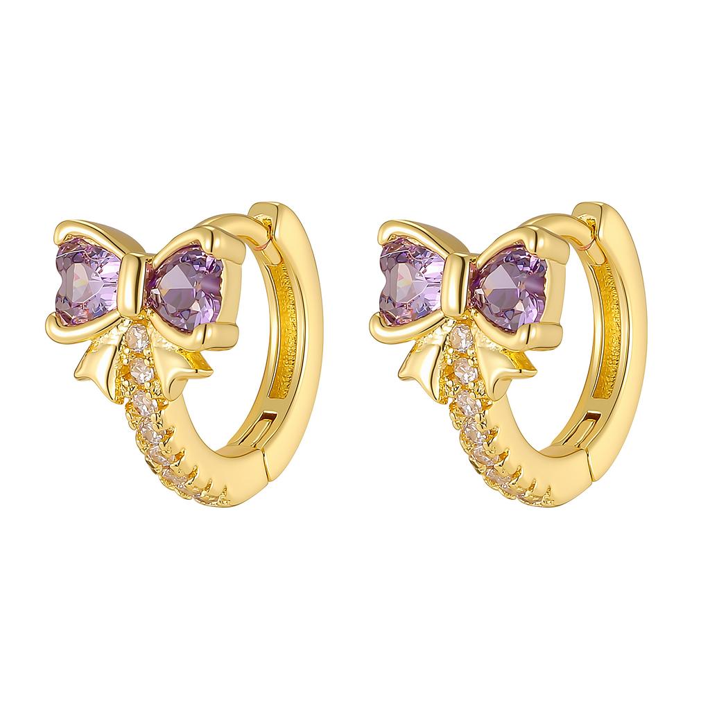 Vnox Gold Color Bow Zirconia Earrings For Women,Trendy Party Jewelry Colorful Crystal Ear Accessories Valentine's Day Gift