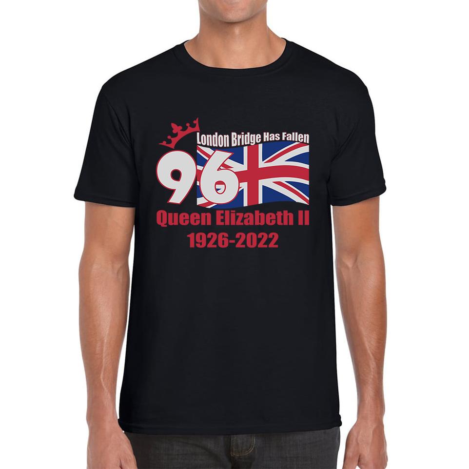 London Bridge Has Fallen 96 Years of Queen Elizabeth II Union Jack British Uk Flag Mens Tee Top