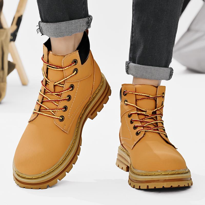 Men High Top Work Boots Lace Up Motorcycle Utility Shoes Thick Tread Outdoor Autumn Winter Travel Everyday Comfort Travel Shoes