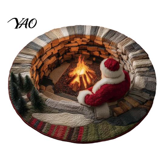 3D Optical Illusion Carpet Christmas Rug, Area Round Decorative Entryway Runner Floor Mat, Festive for Indoor Home Living Room Holiday Decoration Rug