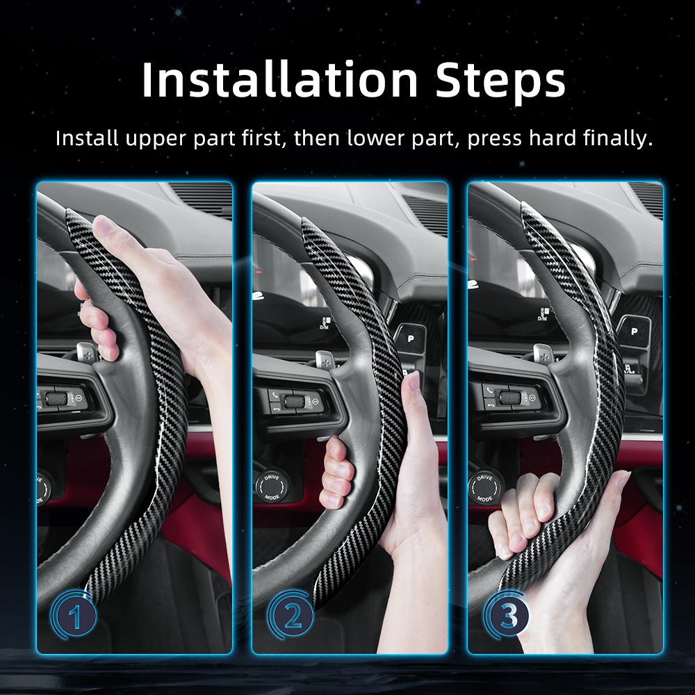 vcxja9 Suitable for Volkswagen Carbon Fiber Texture Steering Wheel Cover with Segmented Quick-Release Design, Durable, for Tiguan Golf T-Roc Polo 