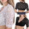 Medium Length Sleeve Floral Pattern Top Hollow Out Short Underwear Lace Bottom Shirt Undershirt