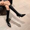 Fashion 7CM Thin Heel Black Long Boots For Ladies Side Zipper Pointy High Heels Knee Boots Women Fashion Autumn Shoes Botas De Mujer