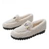 Winter White Wool Shoes Ladies Luxury Buckle Flats Women Plush Sheep Fur Loafers Thicken Fuzzy Moccasins Femme Cotton Shoes