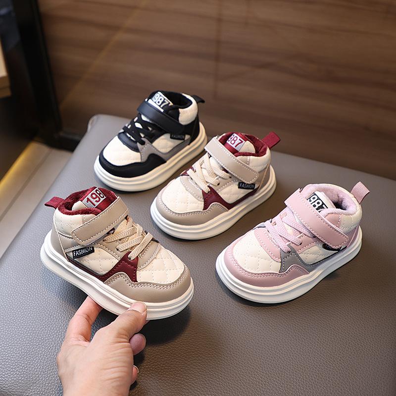 Baby shoes, new autumn and winter children's cotton sneakers, boys' and girls' plush high-top sneakers, warm shoes for toddlers and young children