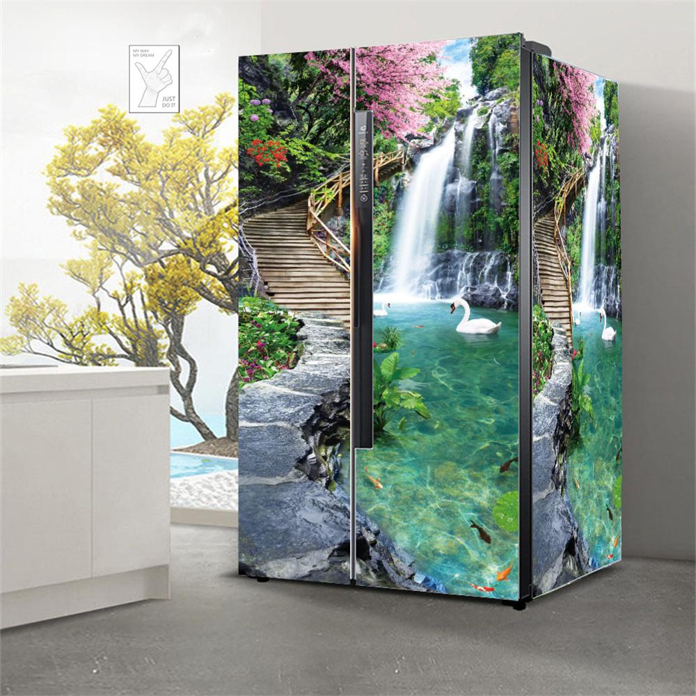 Наклейки на холодильник с морским пейзажем для обоев на холодильник, виниловые самоклеящиеся декорации для пейзажей, пленка для морозильной камеры, пляжная крышка для кухни