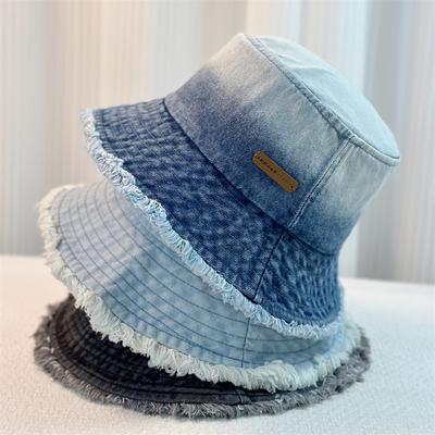 Весенняя новинка, постепенные изменения, необработанный край, вымытая джинсовая панама, женская шляпа для отдыха, солнцезащитный козырек, женская панама
