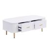Coffee Table Golden Handles with Two Drawers Large Storage Space Curved Corners Wavy Side Storing MDF Rectangle Shape Tea Table Home