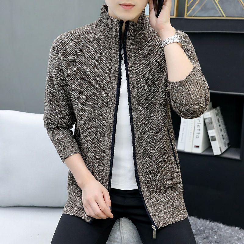 Мужская однотонная трикотажная куртка Four Seasons большого размера с длинными рукавами и воротником-стойкой