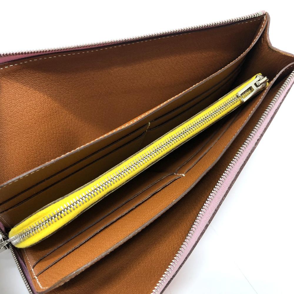HERMES remix combine duo  Long Wallet Epsom Mauve Sylvestre x Lime pink/yellow
