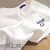 Женская хлопковая футболка с коротким рукавом, тяжелый хлопок, лето 2025, американский ретро, мелкий принт, круглый вырез, свободная, повседневная, размеры M-4XL