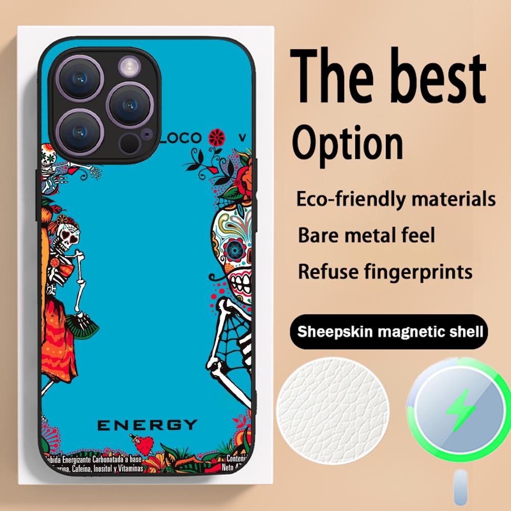 Чехол для телефона MonsterS Juice Drink Flavor E-energyS для iPhone 16 15 14 13 12 11 Plus Pro Max Высококачественный Роскошный Magsafe Овечья кожа