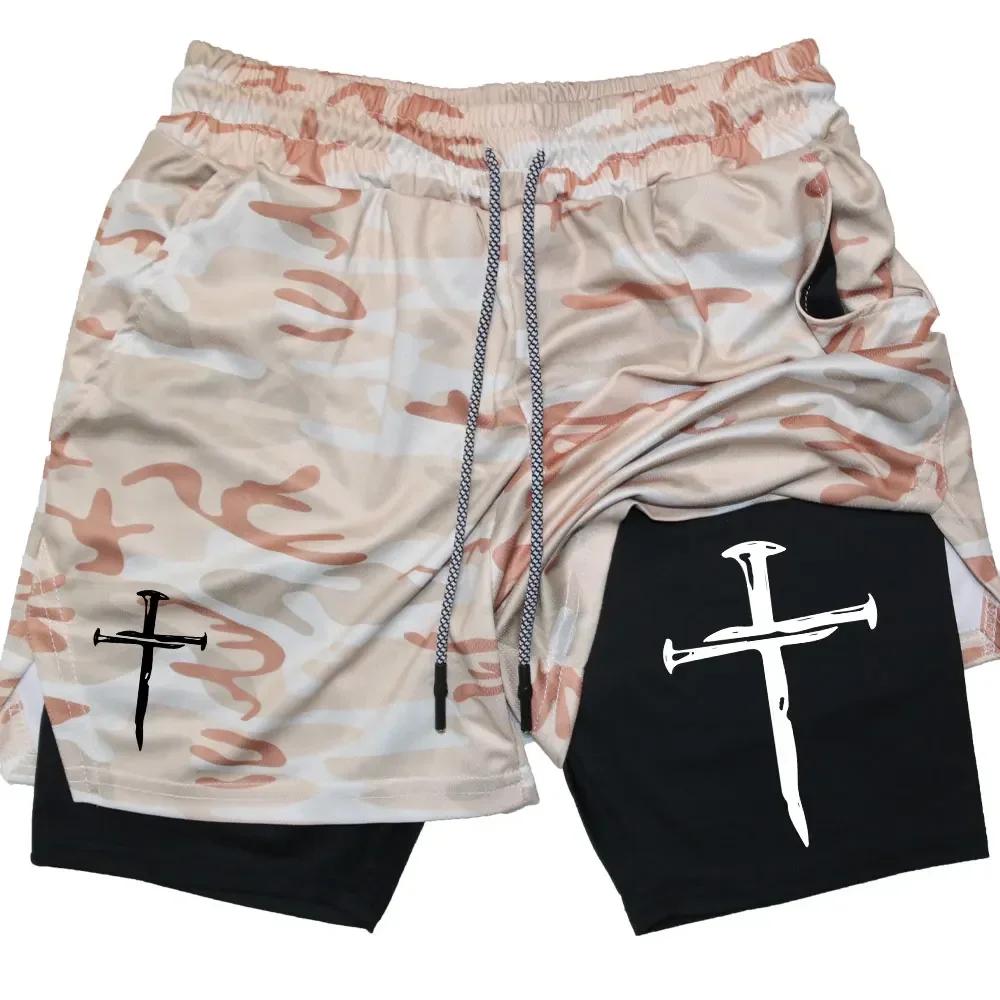 2025 Летние шорты для бега, мужские спортивные шорты 2 в 1, сетчатые быстросохнущие спортивные шорты для фитнеса и тренировок, двухслойные шорты для серфинга