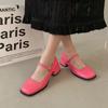 Fashion Red Med Heels Mary Jane Shoes for Women Square Toe Ankle Buckle Pumps Woman Pu Leather Thick Heeled Party Shoes Ladies