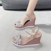 Fashion Women Wedge Sandals Fashion Designer Sexy Open Toe High Heels Luxury Rhinestone Outdoor Female Beach Shoes