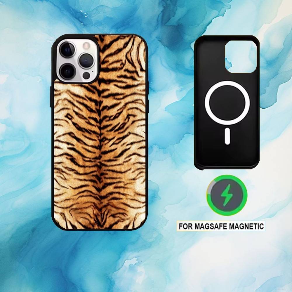 Tiger Skin Phone Case For iPhone17,16,15,14,13,12,11 Plus,Pro Max Magnetic For Magsafe Wireless Charging