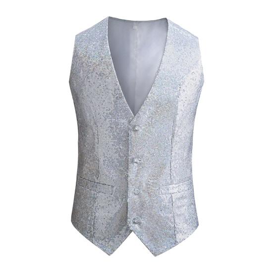 Мужской жилет с блестящими пайетками, без рукавов, Slim Fit Cardiagn, однобортный, с V-образным вырезом, регулируемая пряжка на спине, сценическое шоу, ведущий, мужской жилет
