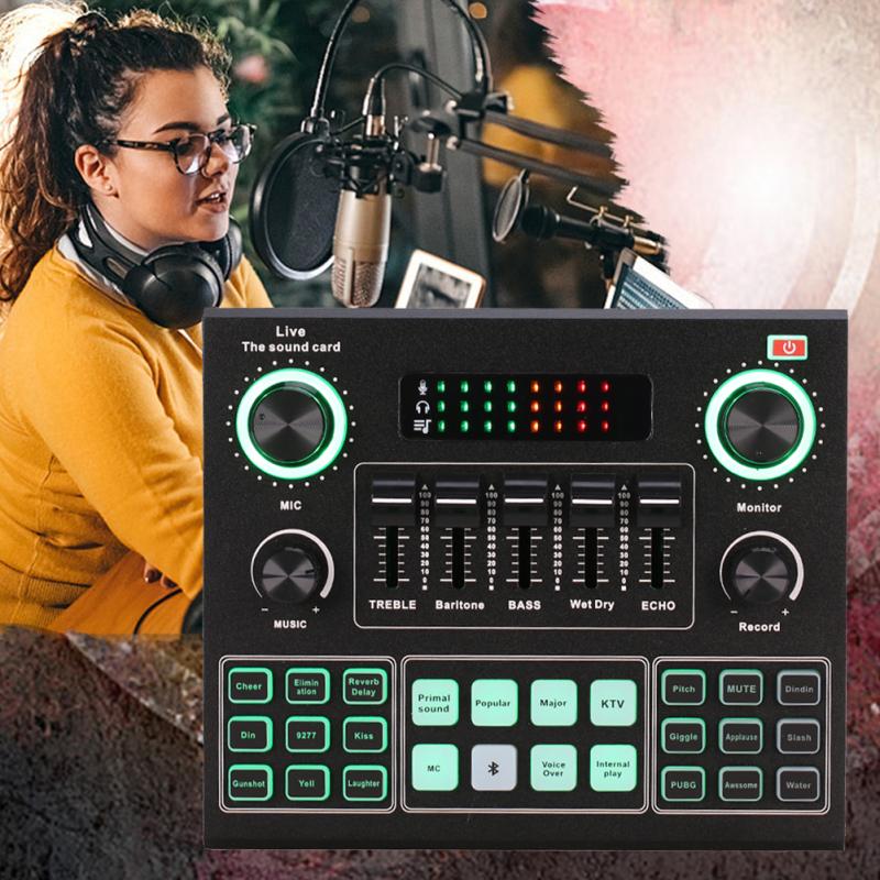 Sound Mixer Board for Live Streaming Voice Changer Sound Card with Multiple Sound Effects Audio