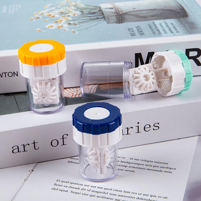 1Pcs Contact Lens Cleaner Case Box Manual Rotation Type Storage Holder Cleaning Tool